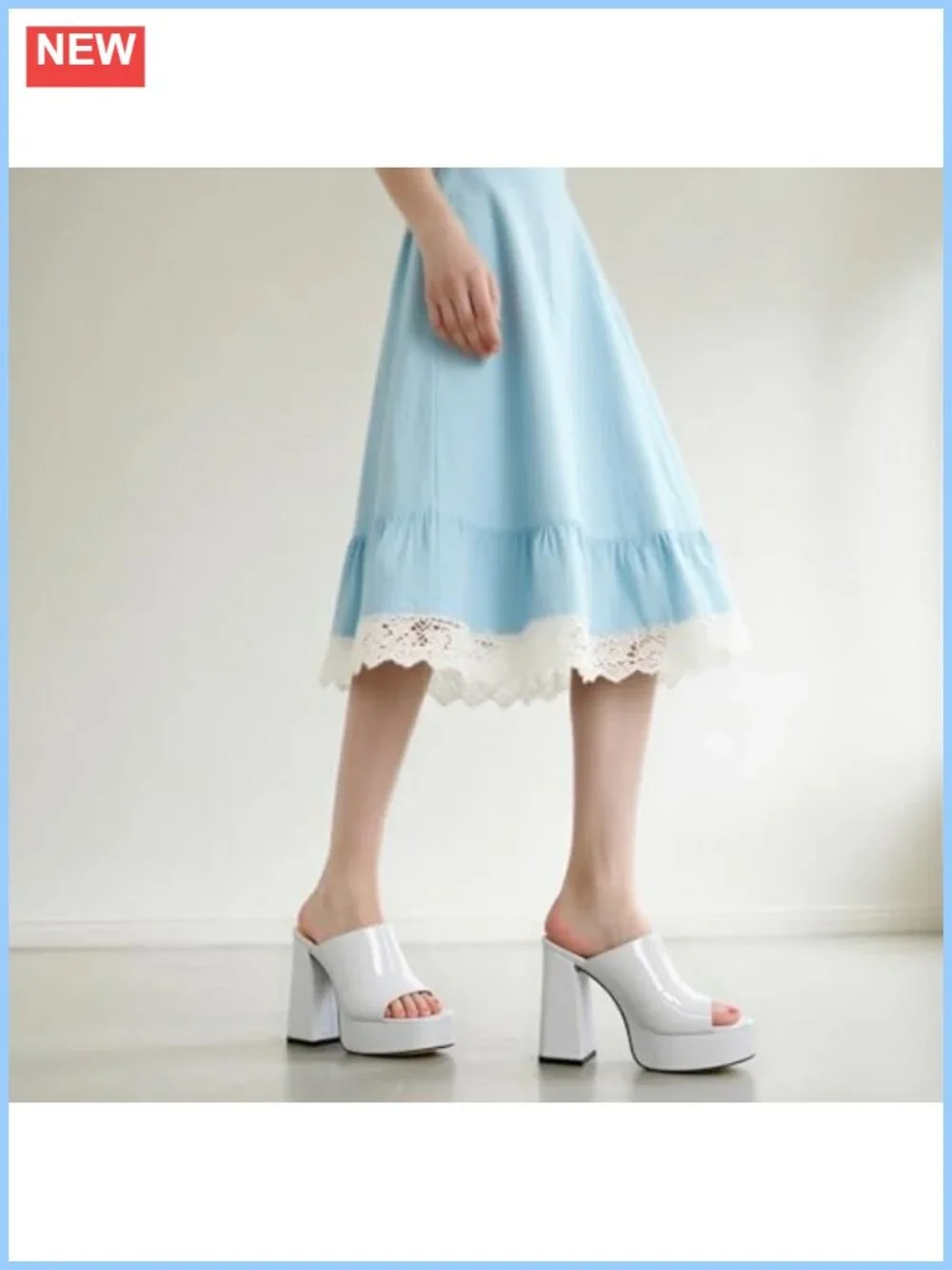 Women Square Open Toe Platform Chunky Heel Slide Sandals Slip On 4.7